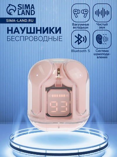 Наушники беспроводные Air31, TWS, вакуумные, Bluetooth 5.0, 45/230 мАч, шумоподавление, розовые в прозрачном кейсе