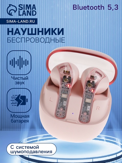 Наушники беспроводные R20, TWS, вкладыши, Bluetooth 5.3, 30/200 мАч, шумоподавление, розовые