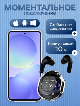 Наушники беспроводные Air39, TWS, вакуумные, Bluetooth 5.0, 45/200 мАч, с дисплеем, чёрные в прозрачном кейсе