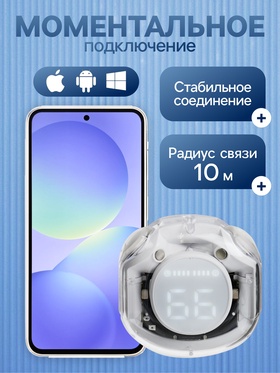 Наушники беспроводные Air39, TWS, вакуумные, Bluetooth 5.0, 45/200 мАч, с дисплеем, белые в прозрачном кейсе