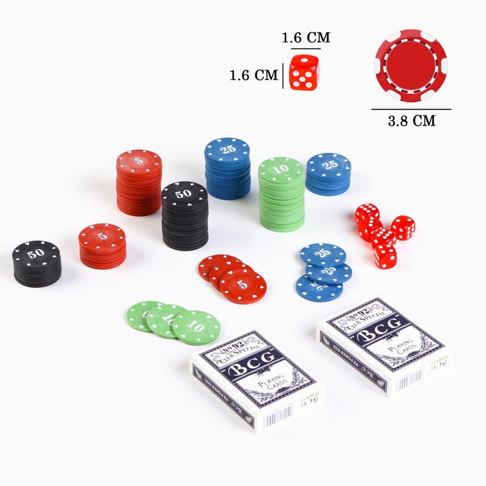 Покер "Время игры", набор для игры (100 фишек, 2 колоды карт, 5 кубиков) - Фото 1