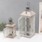 Подсвечник дерево "Фонарь-витраж" беж набор 2 шт 32х14х14, 54,5х20,5х20,5 см - фото 24720456