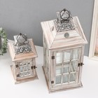 Подсвечник дерево "Фонарь-витраж" беж набор 2 шт 32х14х14, 54,5х20,5х20,5 см - фото 24720459