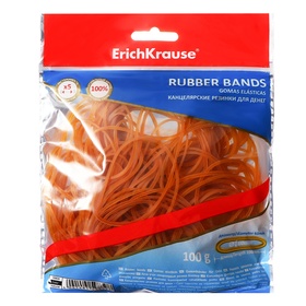 Банковская резинка ErichKrause, диаметр 60 мм, 100 г, натуральный цвет, в zip-пакете с европодвесом в ПОДАРОК