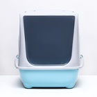 Туалет-домик для кошек закрытый с дверцей 43×32×33 см, бирюзово-серый - Фото 3