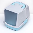 Туалет-домик для кошек закрытый с дверцей 43×32×33 см, бирюзово-серый - Фото 5