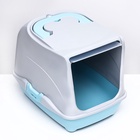 Туалет-домик для кошек закрытый с дверцей 43×32×33 см, бирюзово-серый - Фото 6