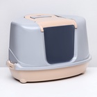 Туалет-домик угловой для кошек закрытый с дверцей 57×46×37 см, бежево-серый - Фото 3