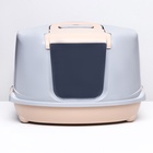 Туалет-домик угловой для кошек закрытый с дверцей 57×46×37 см, бежево-серый - Фото 4