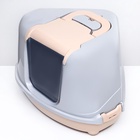 Туалет-домик угловой для кошек закрытый с дверцей 57×46×37 см, бежево-серый - Фото 6