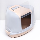 Туалет-домик угловой для кошек закрытый с дверцей 57×46×37 см, бежево-серый - Фото 7