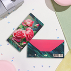 Конверт для денег "Поздравляем!" розовые розы, зелёный фон, 17х8 см - Фото 2