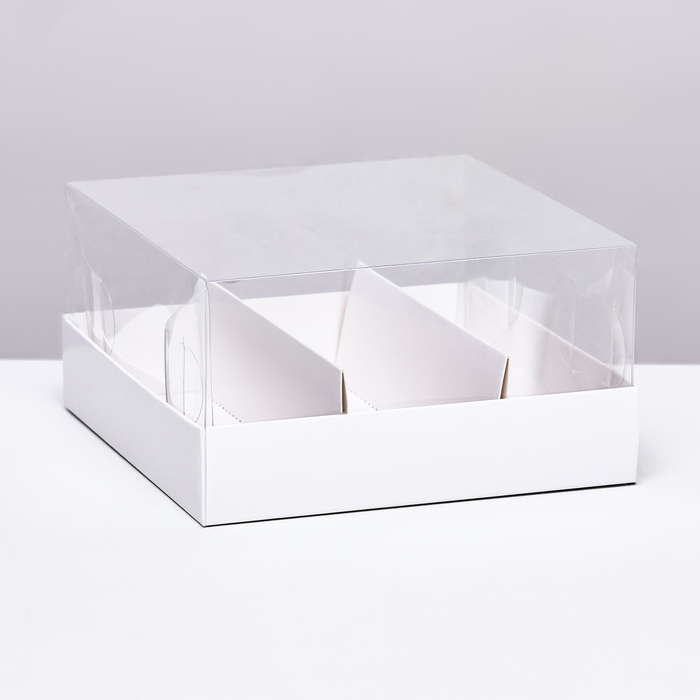 Упаковка с прозрачной крышкой под 3 эклера, белый 13,5x13.5x6 см - Фото 1