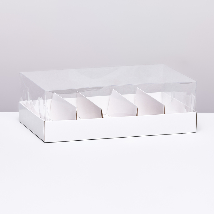 Кондитерская коробка складная под 5 эклеров, белая, 22х13,5х7см - Фото 1