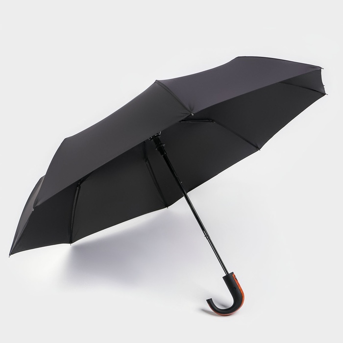 Зонт - трость полуавтоматический «Гром», эпонж, 3 сложения, 8 спиц, R =  48 см, прорезиненная ручка, цвет чёрный