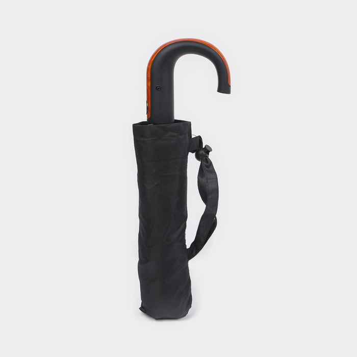 Зонт - трость полуавтоматический «Гром», эпонж, 3 сложения, 8 спиц, R =  48 см, прорезиненная ручка, цвет чёрный