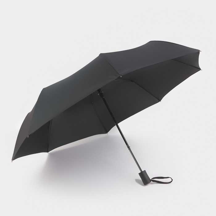 Зонт - трость полуавтоматический «Тучи», эпонж, 3 сложения, 8 спиц, R =  50 см, прорезиненная ручка, цвет чёрный