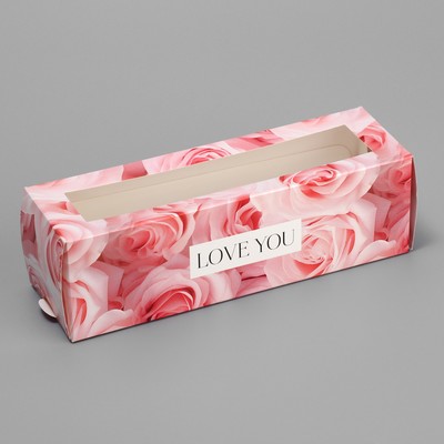 Коробка кондитерская складная, упаковка «Love you», розовые розы, 18 х 5.5 х 5.5 см