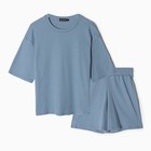 Комплект домашний женский (футболка/шорты), цвет голубой, размер 44 - фото 8943580