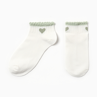 Носки женские, цвет белый/зеленое сердечко, размер 36-40