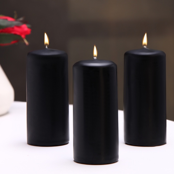 Набор свечей - цилиндров, 4х9 см, набор 3 шт, 11 ч, черная