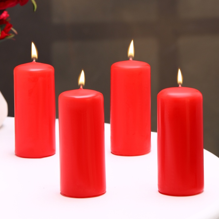 Набор свечей - цилиндров, 4х9 см, набор 4 шт, 11 ч,  красная