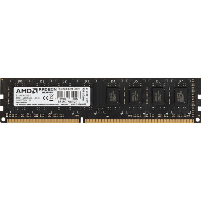 Память DDR3 8GB 1600MHz AMD R538G1601U2S-U RTL PC3-12800 CL11 DIMM 240-pin 1.5В Ret - фото 51576479