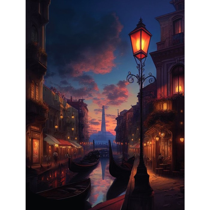 Картина по номерам с подрамником и гирляндой «Вечер в Венеции», 30 х 40 см