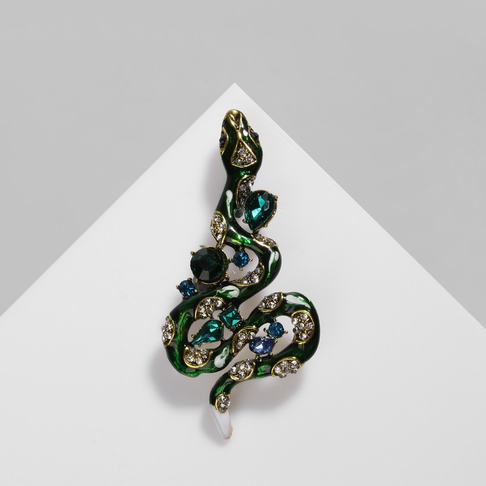 Брошь «Змея» с камнями, цветная в чернёном золоте - Фото 1