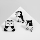 Набор значков (3 шт.) «Комиксы» с животными, цвет чёрно-белый в чёрном металле - Фото 2
