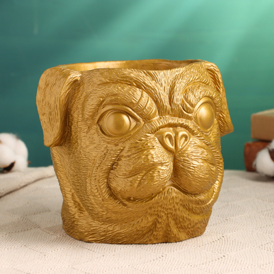 Фигурное кашпо для цветов «Рикки», 18×16×15 см, бетон, золотистое