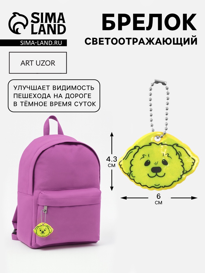 Светоотражающий элемент «Морда пуделя», двусторонний, 6×4.3 см, МИКС - Фото 1