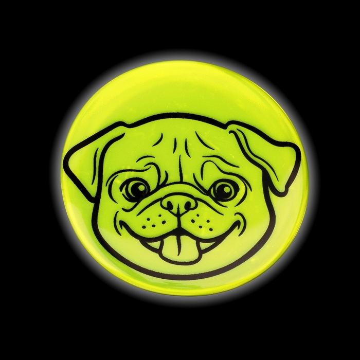 Светоотражающий значок «Мордочка мопса», d = 5,8 см, цвет МИКС