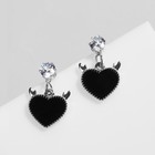Серьги эмаль «Сердце» с рожками, цвет чёрный в серебре - фото 321126526