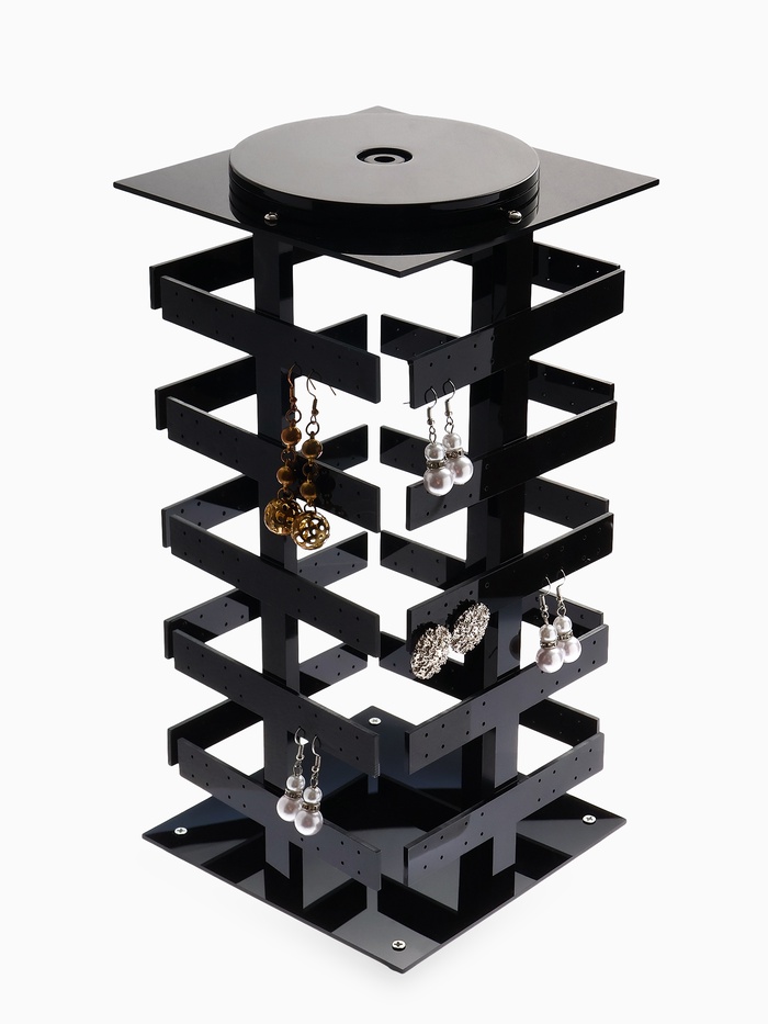 Подставка для украшений «QF. Вертушка», 5 ярусов, 64 пары, пластик, 15×15×32 см, чёрная - Фото 1