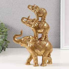 Сувенир полистоун "Пирамида из 3 слонов" золото 6,5х15,5х24 см