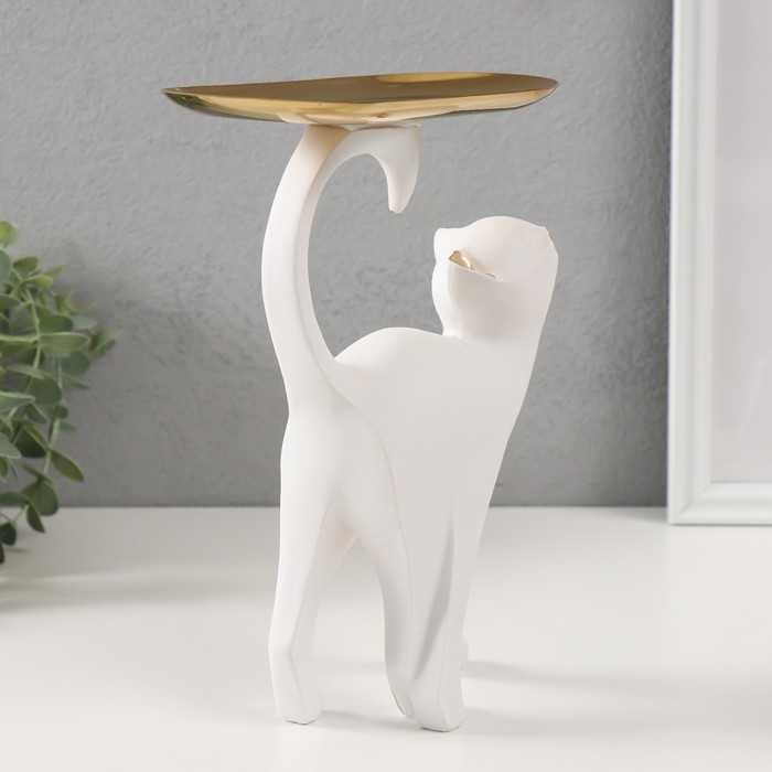 Сувенир полистоун подставка "Белая кошка" 8,5х18х23 см