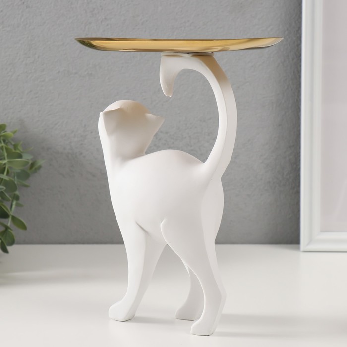Сувенир полистоун подставка "Белая кошка" 8,5х18х23 см