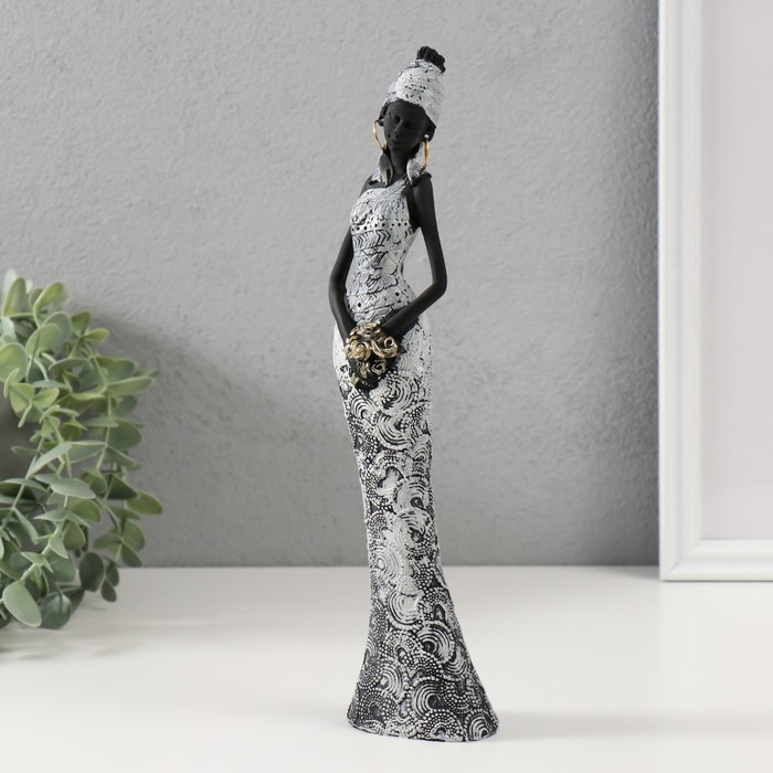 Сувенир полистоун "Африканка в белом с золотыми цветами" 4,8х7х29 см - Фото 1