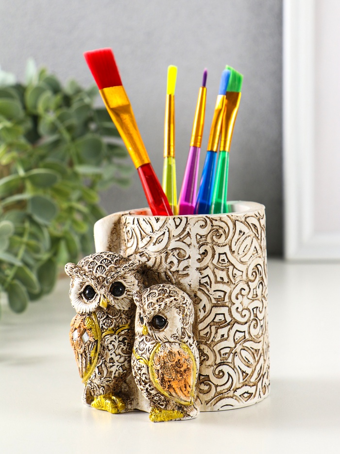 Фигурка-карандашница полистоун «Филины с орнаментом», 6.5×8.5×9 см - Фото 1