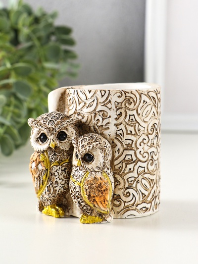 Фигурка-карандашница полистоун «Филины с орнаментом», 6.5×8.5×9 см