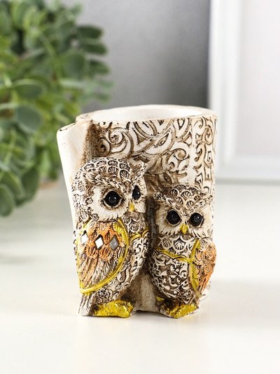 Фигурка-карандашница полистоун «Филины с орнаментом», 6.5×8.5×9 см