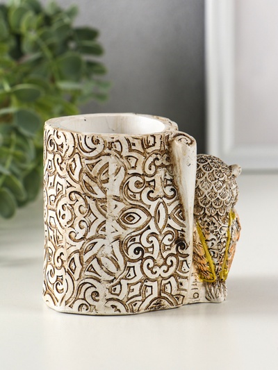 Фигурка-карандашница полистоун «Филины с орнаментом», 6.5×8.5×9 см