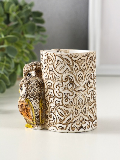 Фигурка-карандашница полистоун «Филины с орнаментом», 6.5×8.5×9 см