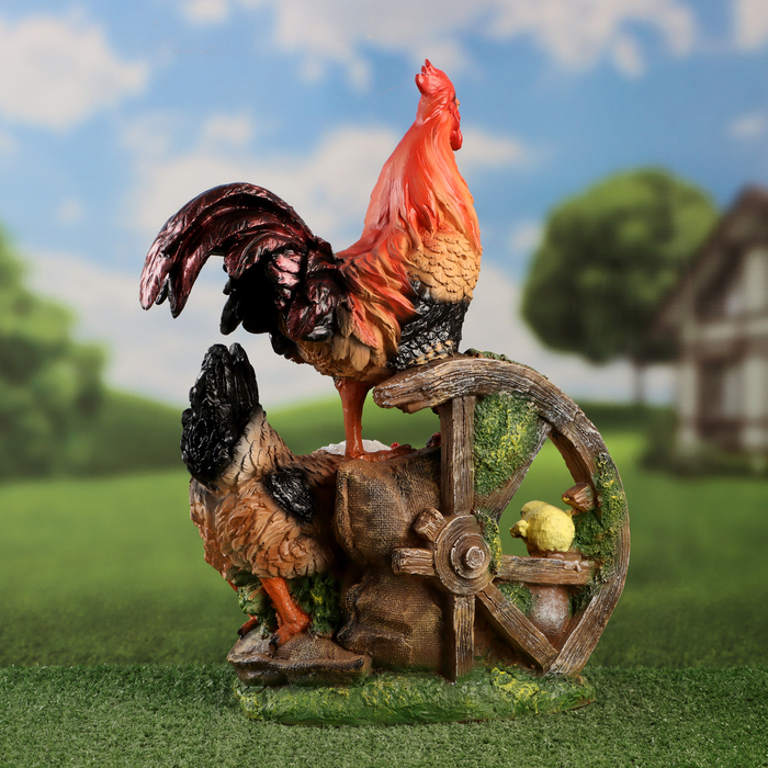 Садовая фигура "Куриная семья на колесе" 45х35х19см