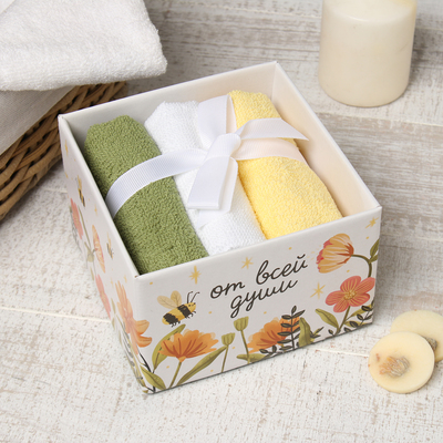 Салфетки махровые «Этель. Пчёлка», 3 шт., 30×30 см, хлопок 100%