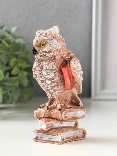 Фигурка гипс «Сова на книгах» коричневая, 14×6×6 см