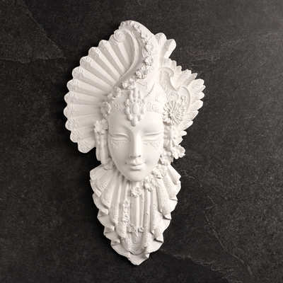 Венецианская маска «Девушка», панно под роспись, гипс, 30 см