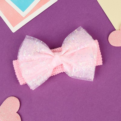 Повязка для волос «Выбражулька», прозрачный бант блеск, 16×3 см, розовая