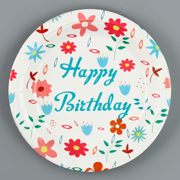 Тарелки бумажные «С днём рождения» с цветочками, 6 шт. - Фото 1